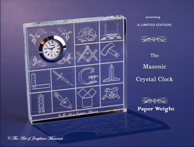 Masonic Crystal Clock Paper Weight